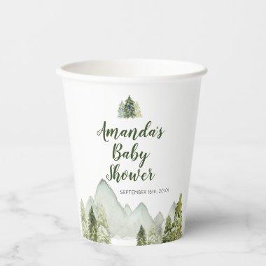 Pine Trees Baby Shower Adventure Mountain Forest Paper Cups