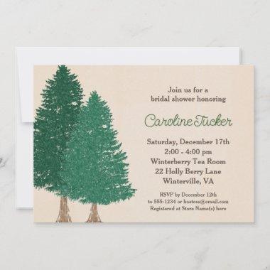 Pine Trees Winter Country Wedding Shower Invitations