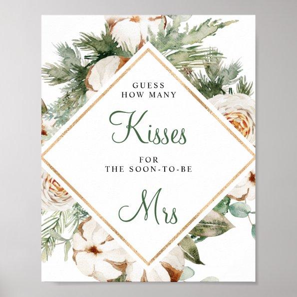 Pine Winter How Many Kisses Bridal Shower Sign