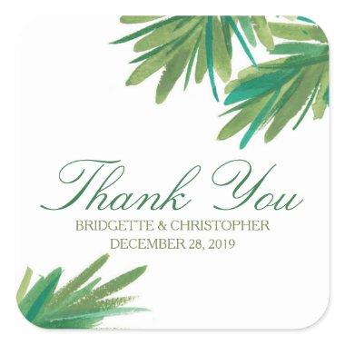 Pine Woods Watercolor | Wedding Thank You Square Sticker