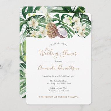 Pineapple And Greenery Tropics Wedding Shower Invitations
