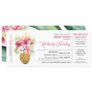 Pineapple Beach Boarding Pass Ticket Bridal Shower Invitations