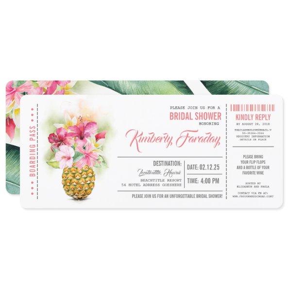 Pineapple Beach Boarding Pass Ticket Bridal Shower Invitations