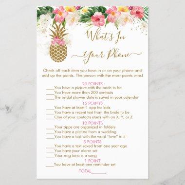 Pineapple Floral What's In Your Phone Bridal Game