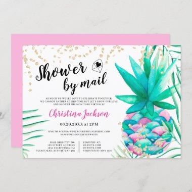 Pineapple gold glitter watercolor shower by mail Invitations