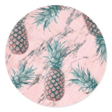 Pineapple Pink Marble Swirl Modern Party Favor Classic Round Sticker