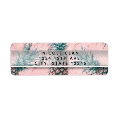 Pineapple Pink Marble Swirl Modern Party Label