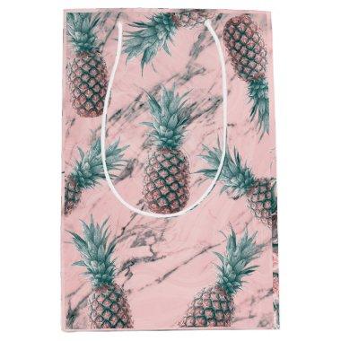 Pineapple & Pink Marble Swirl Modern Tropical Chic Medium Gift Bag