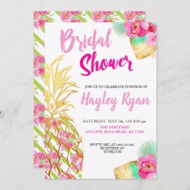 Pineapple Tropical Botanical Bridal Luau Invitations