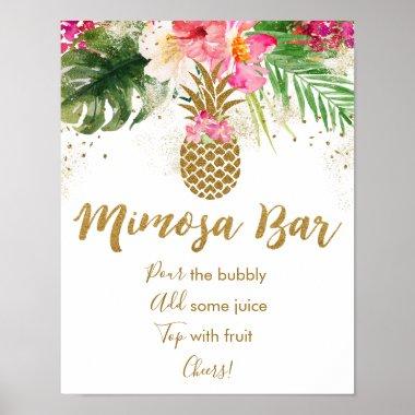 Pineapple Tropical Floral Bridal Shower Mimosa Bar Poster