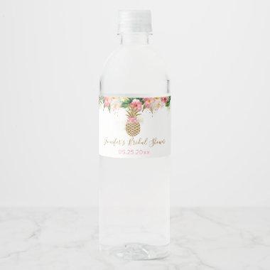 Pineapple Tropical Floral Bridal Shower Water Bottle Label