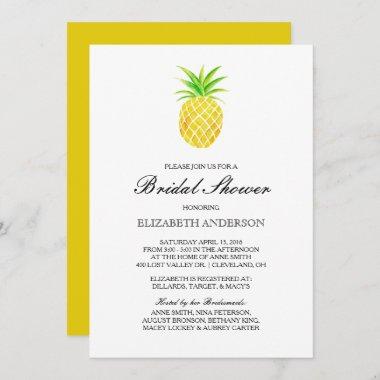 Pineapple Watercolor Tropical Bridal Shower Invitations
