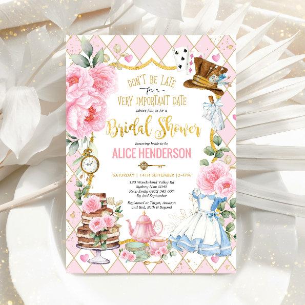 Pink Alice in Wonderland Bridal Shower Tea Party Invitations