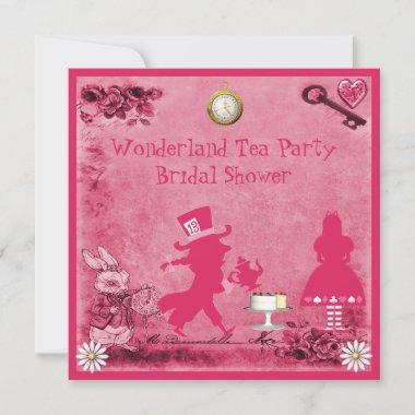 Pink Alice in Wonderland Tea Party Bridal Shower Invitations