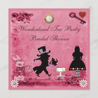 Pink Alice in Wonderland Tea Party Bridal Shower Invitations
