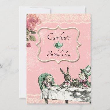 Pink Alice Wonderland Tea Party Bridal Shower Invitations