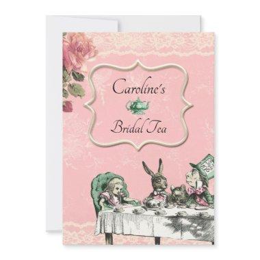 Pink Alice Wonderland Tea Party Bridal Shower Invitations