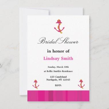 Pink Anchor Bridal Shower Invitations