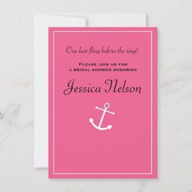 Pink Anchor Nautical Bridal Wedding Shower Invite