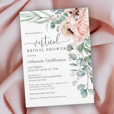 Pink and Beige Floral Virtual Bridal Shower Invitations