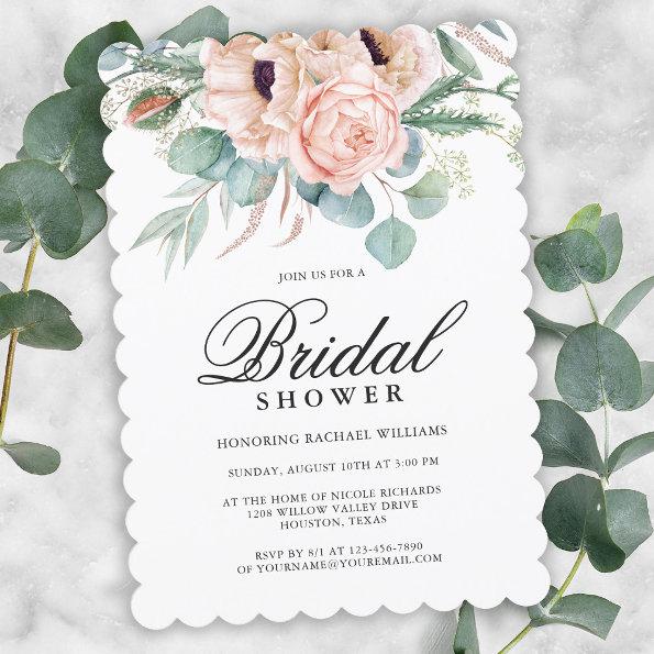 Pink and Beige Watercolor Floral Bridal Shower Invitations