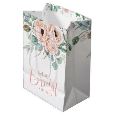 Pink and Beige Watercolor Floral Bridal Shower Medium Gift Bag