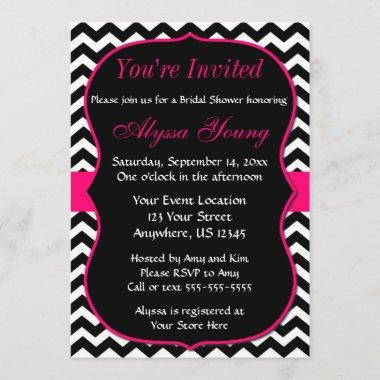 Pink and Black Chevron Bridal Shower Invitations