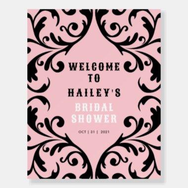 Pink and Black Damask Style Bridal Shower Welcome Foam Board