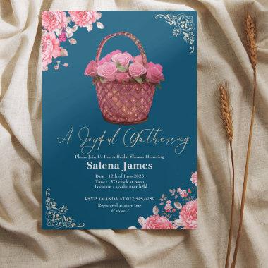 Pink and blue basket floral bridal shower Invitations