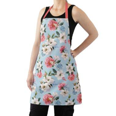 Pink and Blue Cottage Garden Flowers Apron