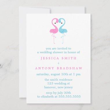 Pink and Blue Flamingos Couples Wedding Shower Invitations