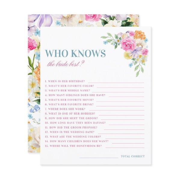 Pink and Blue Floral Who Knows the Bride Best Game