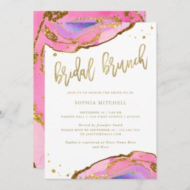 Pink and Blue Geode with Gold | Bridal Brunch Invitations