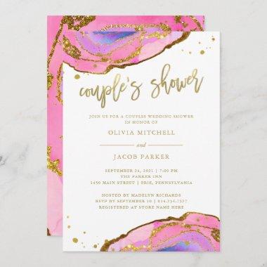 Pink and Blue Geode with Gold | Couples Shower Invitations