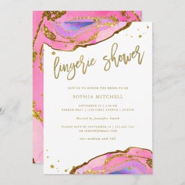 Pink and Blue Geode with Gold | Lingerie Shower Invitations
