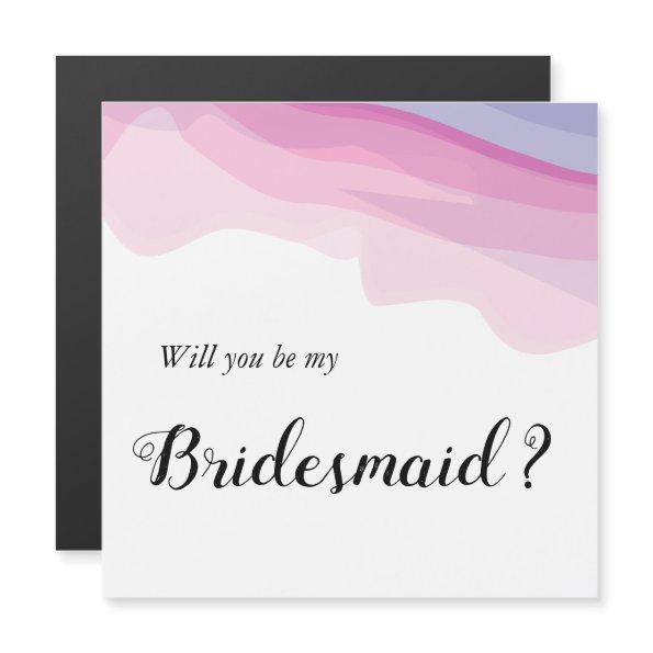 Pink and Blue Waterolor Will You Be My Bridesmaid Magnetic Invitations