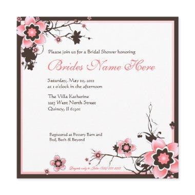 Pink and Brown Cherry Blossom Shower Invitations