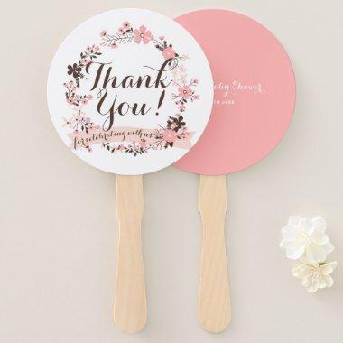 Pink and Brown Floral Wreath Thank You Fan