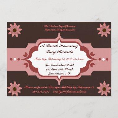 Pink and Brown Ladies' Luncheon Custom Invitations
