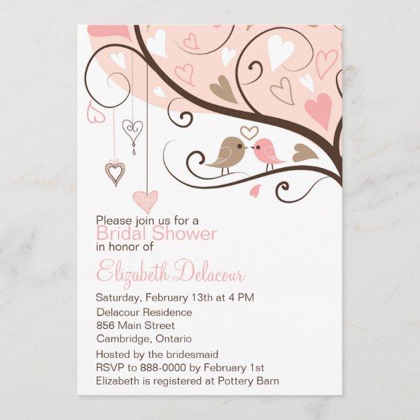 Pink and Brown Love Birds Bridal Shower Invitations