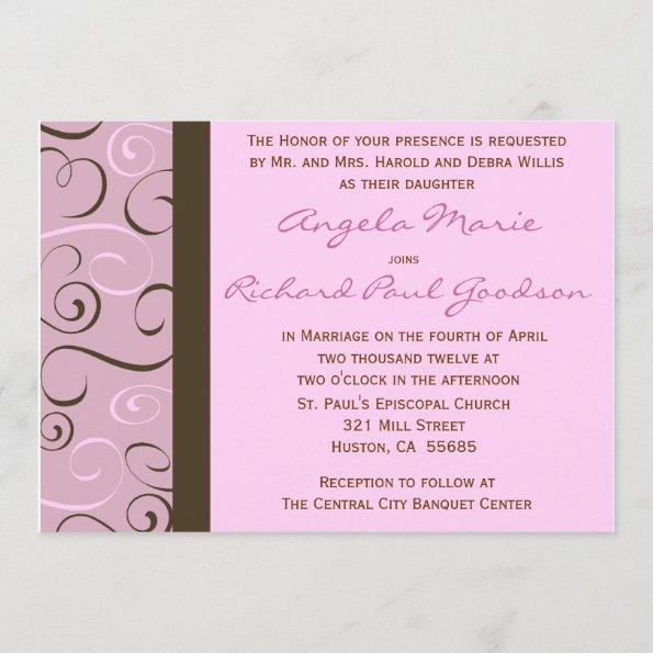 Pink and Brown Swirls Wedding Invitations