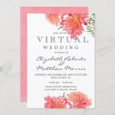 Pink and Coral Dahlias Virtual Wedding Invitations
