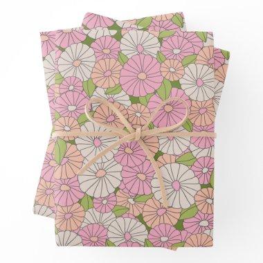 Pink and Coral Whimsical Boho Flowers Wrapping Paper Sheets
