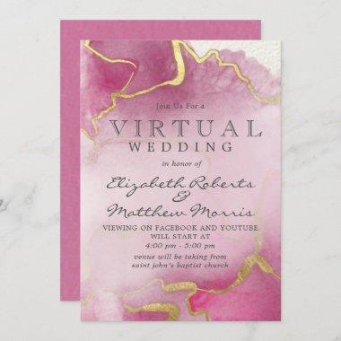 Pink and Gold Agate Watercolor Virtual Wedding Invitations