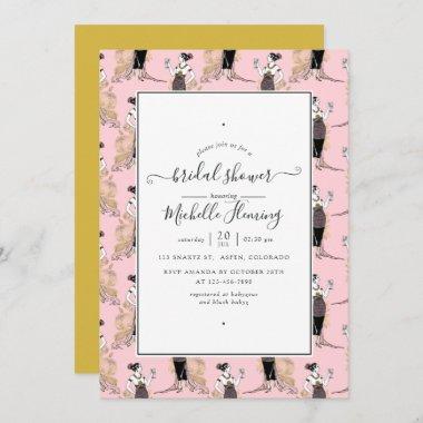 Pink and Gold Art Deco Wine Tasting Bridal Shower Invitations