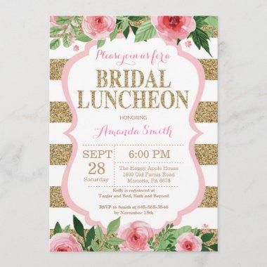 Pink and Gold Bridal Luncheon Invitations Glitter