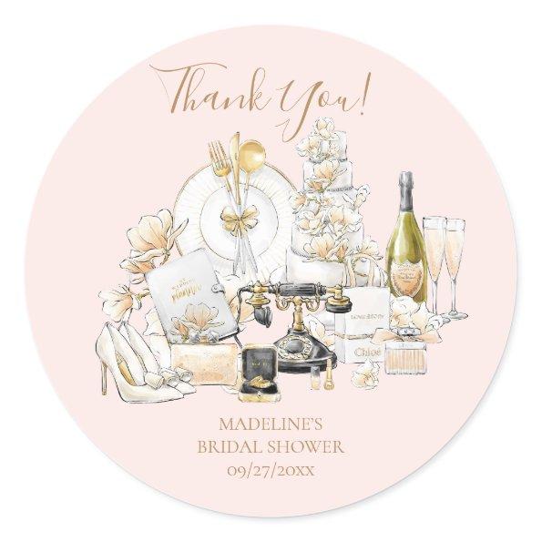 Pink and Gold Bridal Shower Thank You Classic Round Sticker