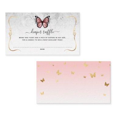 Pink and Gold Butterfly Diaper Raffle Ticket Enclosure Invitations