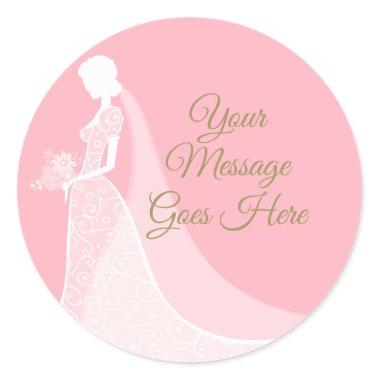 Pink and Gold Elegant Lace Gown Bridal Shower Classic Round Sticker