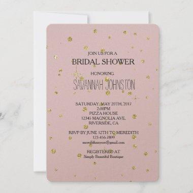 Pink and Gold Faux Glitter Confetti bridal shower Invitations